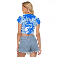 Greece Baroque Pattern Raglan Cropped T Shirt with Greek Flag Crest and Country Map