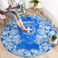 Greece Baroque Pattern Round Carpet with Greek Flag Crest and Country Map