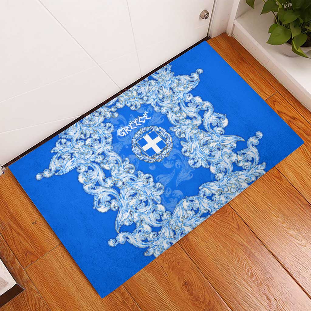 Greece Baroque Pattern Rubber Doormat with Greek Flag Crest and Country Map