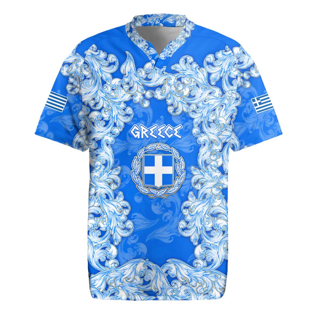 Greece Baroque Pattern Rugby Jersey with Greek Flag Crest and Country Map