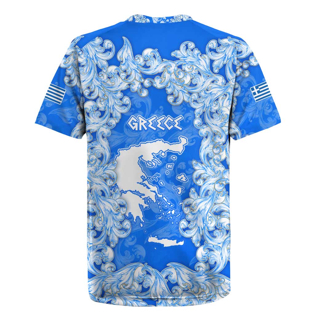 Greece Baroque Pattern Rugby Jersey with Greek Flag Crest and Country Map