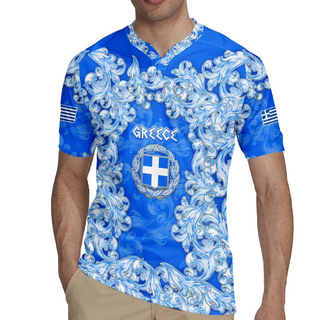 Greece Baroque Pattern Rugby Jersey with Greek Flag Crest and Country Map