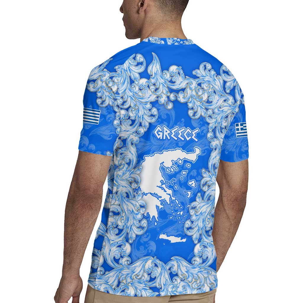 Greece Baroque Pattern Rugby Jersey with Greek Flag Crest and Country Map