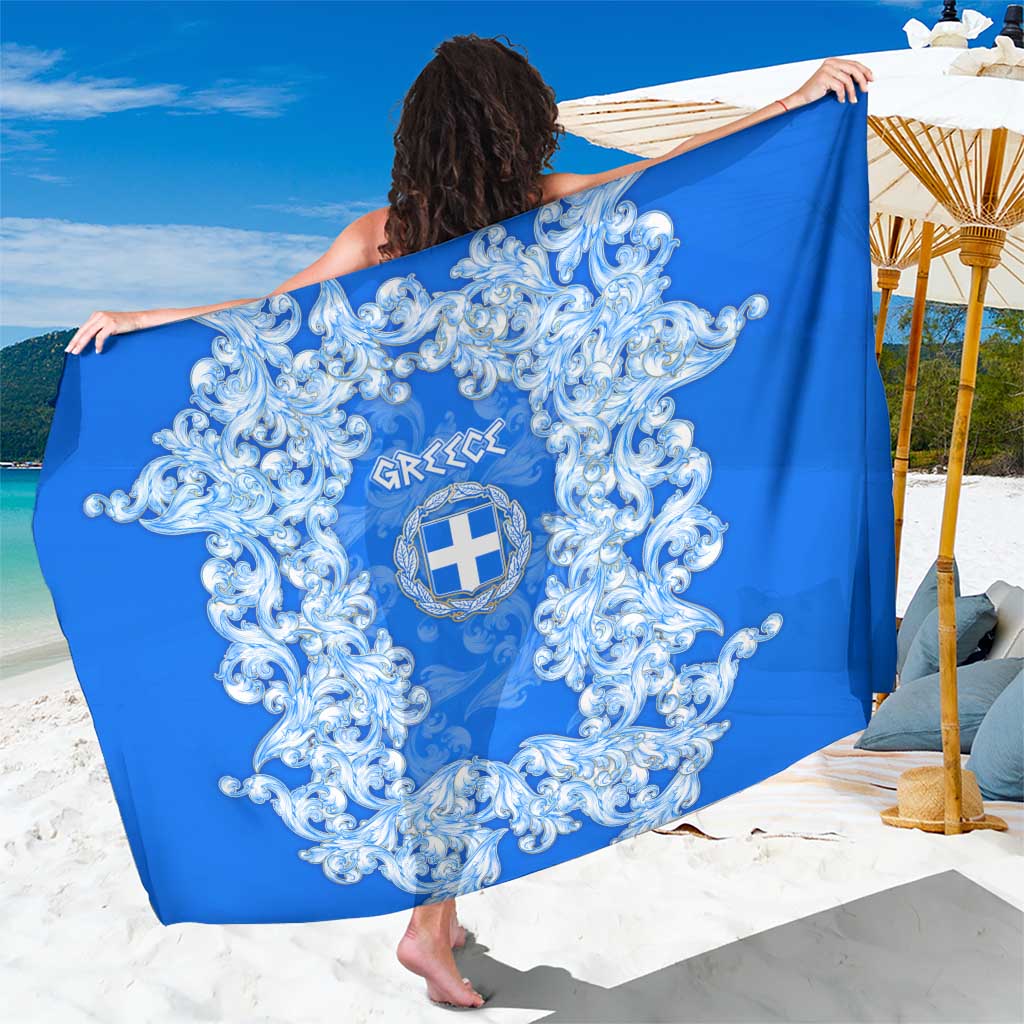 Greece Baroque Pattern Sarong with Greek Flag Crest and Country Map