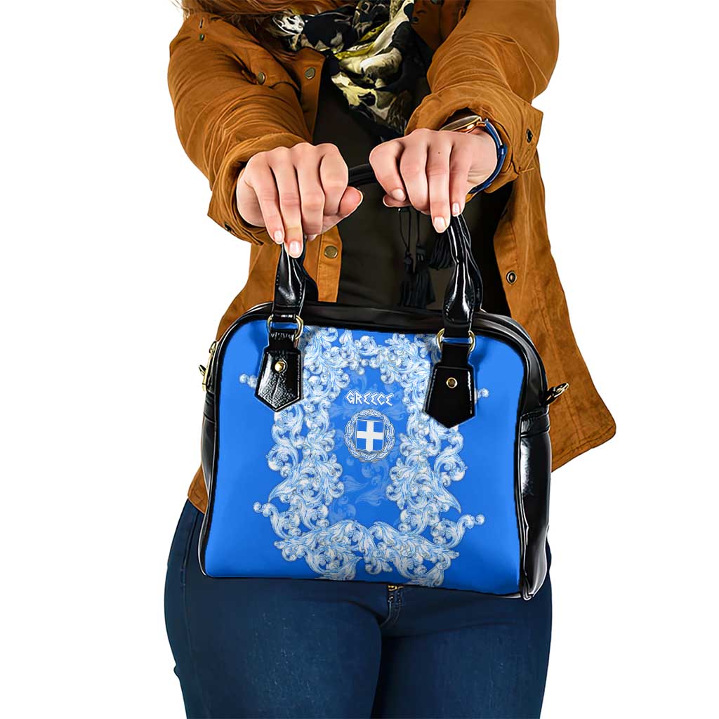 Greece Baroque Pattern Shoulder Handbag with Greek Flag Crest and Country Map