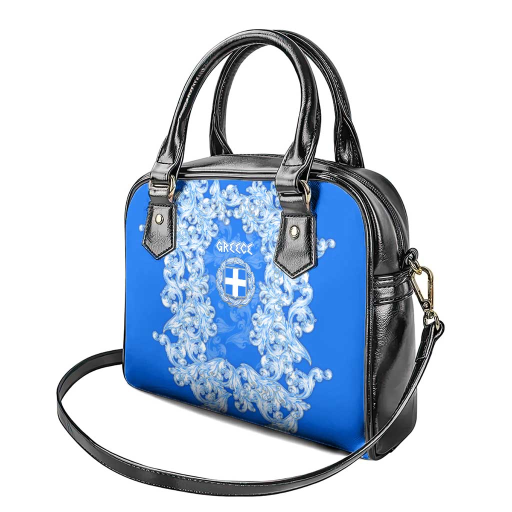 Greece Baroque Pattern Shoulder Handbag with Greek Flag Crest and Country Map