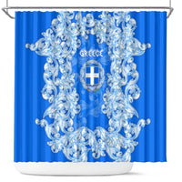 Greece Baroque Pattern Shower Curtain with Greek Flag Crest and Country Map