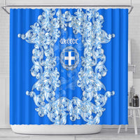 Greece Baroque Pattern Shower Curtain with Greek Flag Crest and Country Map