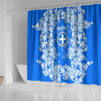 Greece Baroque Pattern Shower Curtain with Greek Flag Crest and Country Map