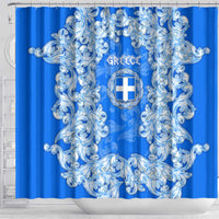 Greece Baroque Pattern Shower Curtain with Greek Flag Crest and Country Map