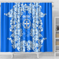 Greece Baroque Pattern Shower Curtain with Greek Flag Crest and Country Map