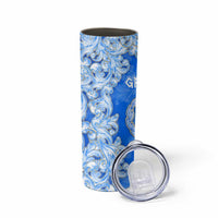 Greece Baroque Pattern Skinny Tumbler with Greek Flag Crest and Country Map
