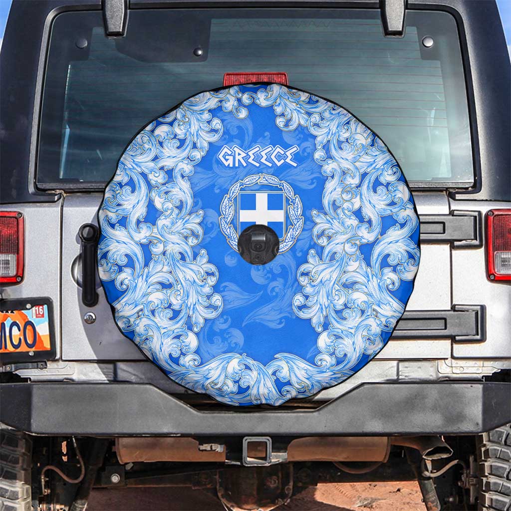 Greece Baroque Pattern Spare Tire Cover with Greek Flag Crest and Country Map