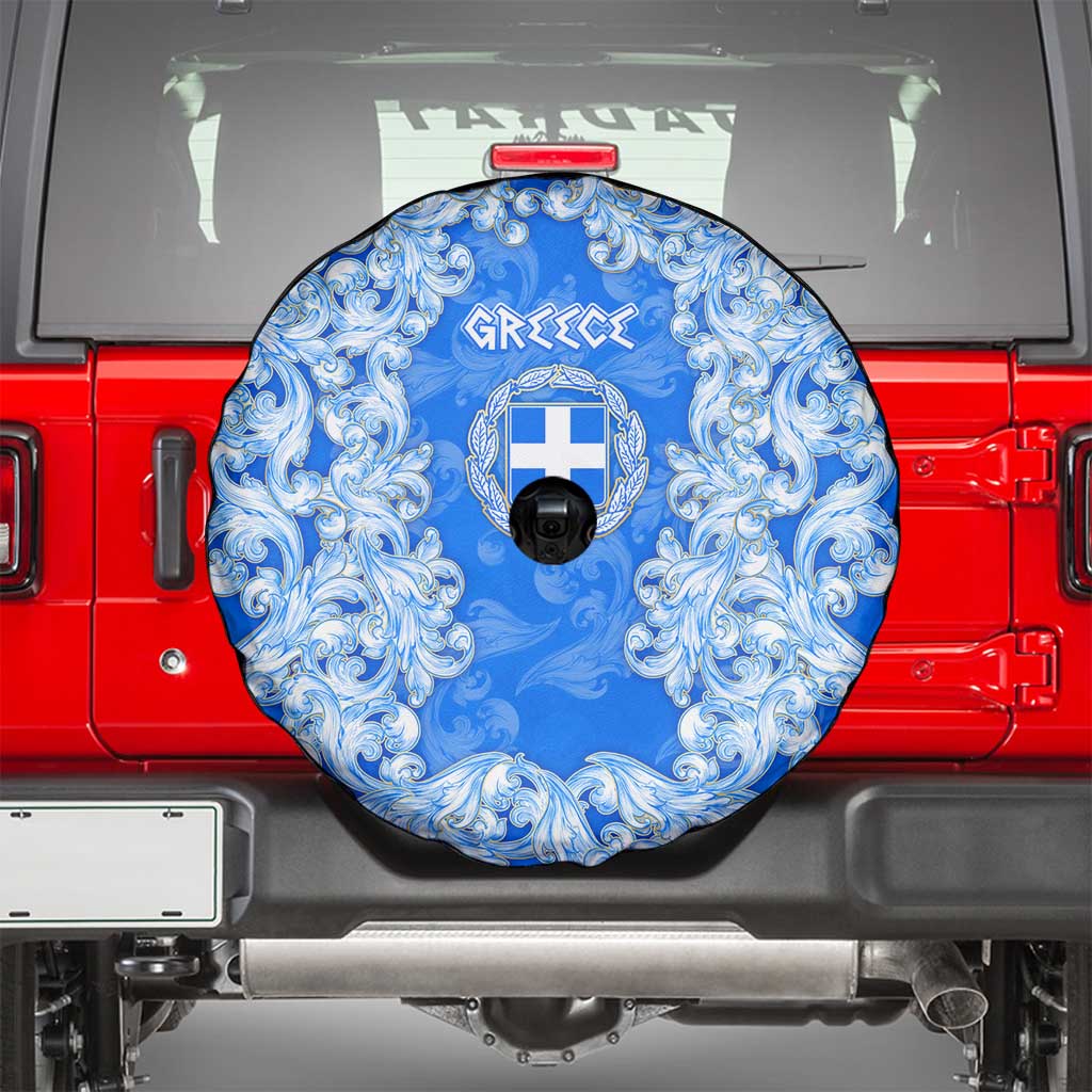 Greece Baroque Pattern Spare Tire Cover with Greek Flag Crest and Country Map
