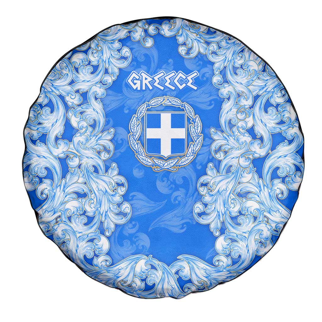 Greece Baroque Pattern Spare Tire Cover with Greek Flag Crest and Country Map