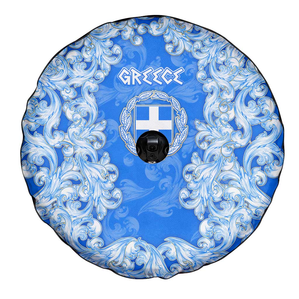 Greece Baroque Pattern Spare Tire Cover with Greek Flag Crest and Country Map