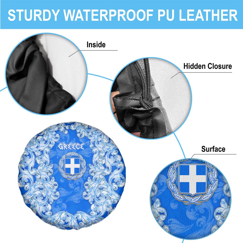 Greece Baroque Pattern Spare Tire Cover with Greek Flag Crest and Country Map