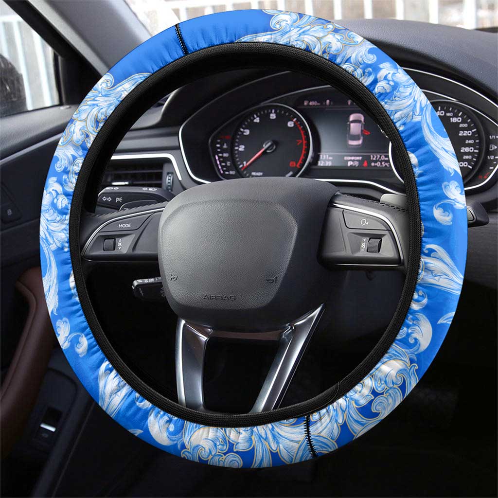 Greece Baroque Pattern Steering Wheel Cover with Greek Flag Crest and Country Map