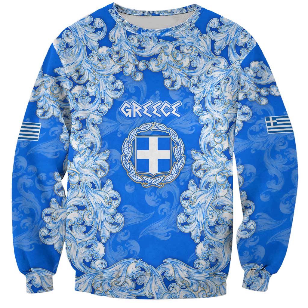 Greece Baroque Pattern Sweatshirt with Greek Flag Crest and Country Map