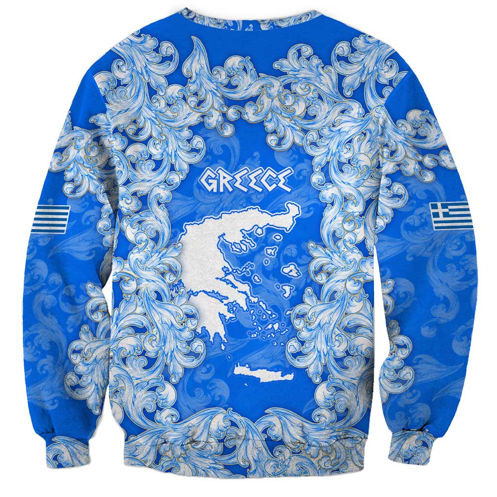Greece Baroque Pattern Sweatshirt with Greek Flag Crest and Country Map