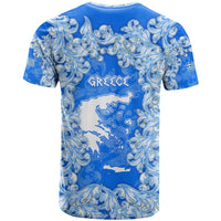 Greece Baroque Pattern T Shirt with Greek Flag Crest and Country Map