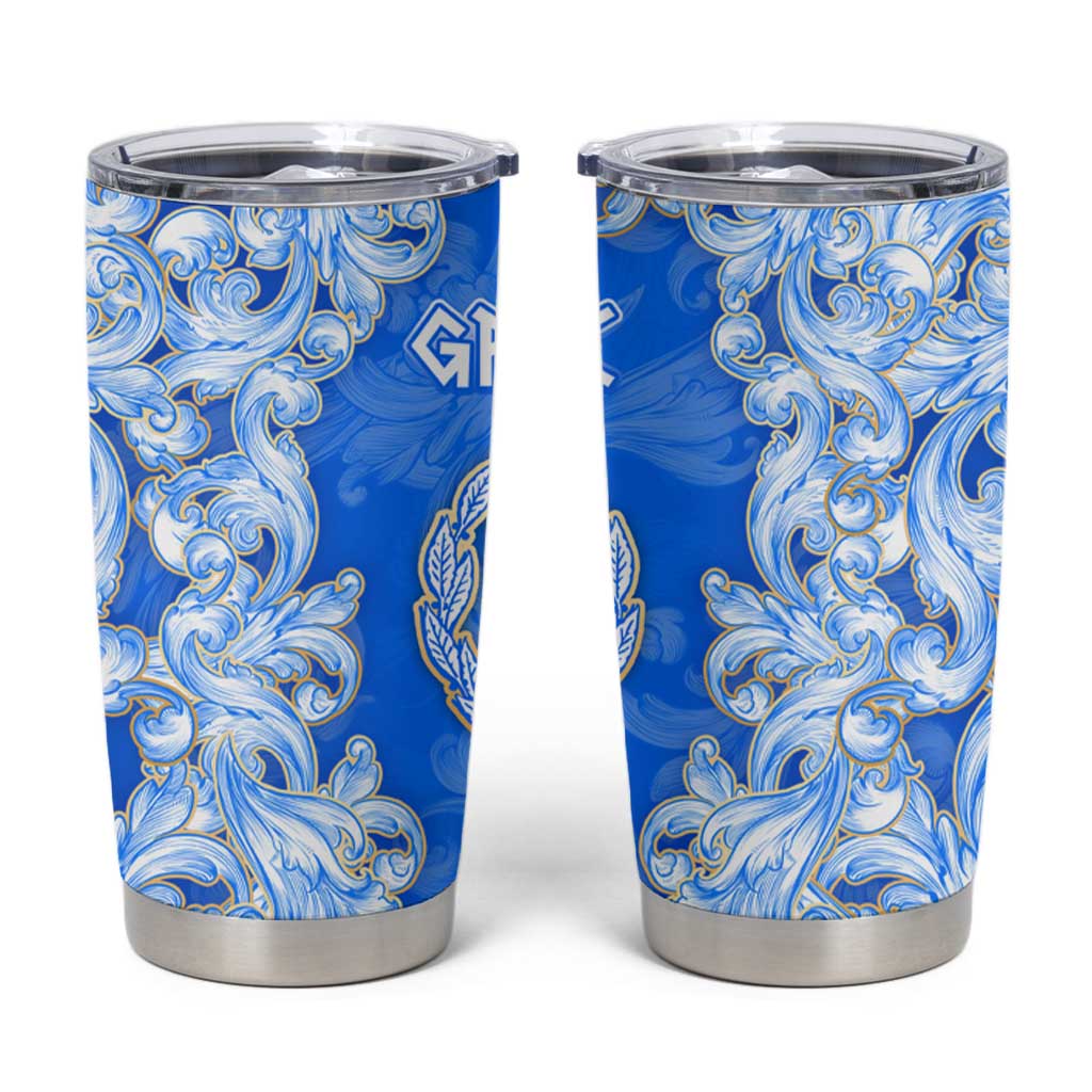 Greece Baroque Pattern Tumbler Cup with Greek Flag Crest and Country Map