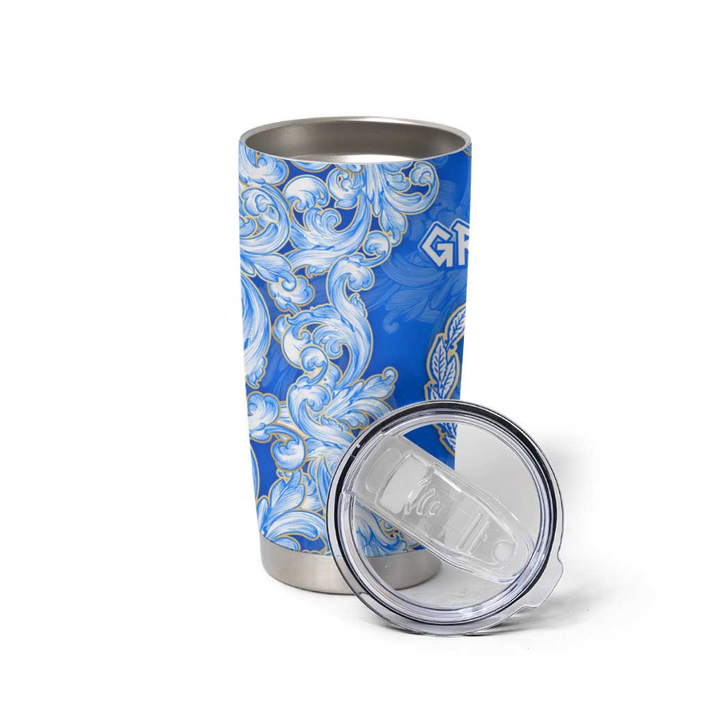 Greece Baroque Pattern Tumbler Cup with Greek Flag Crest and Country Map