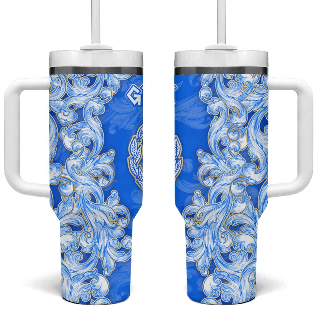 Greece Baroque Pattern Tumbler With Handle with Greek Flag Crest and Country Map