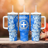 Greece Baroque Pattern Tumbler With Handle with Greek Flag Crest and Country Map