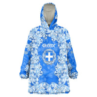 Greece Baroque Pattern Wearable Blanket Hoodie with Greek Flag Crest and Country Map