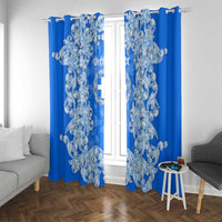 Greece Baroque Pattern Window Curtain with Greek Flag Crest and Country Map