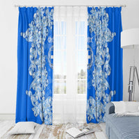 Greece Baroque Pattern Window Curtain with Greek Flag Crest and Country Map