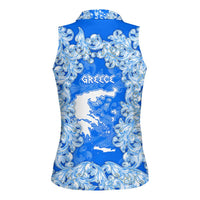 Greece Baroque Pattern Women Sleeveless Polo Shirt with Greek Flag Crest and Country Map