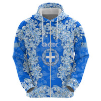 Greece Baroque Pattern Zip Hoodie with Greek Flag Crest and Country Map