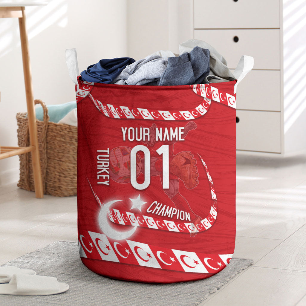 Personalized Turkey Football Bozkurt Mascot Laundry Basket Turkish Flag Crescent Moon Red And White Comic Art