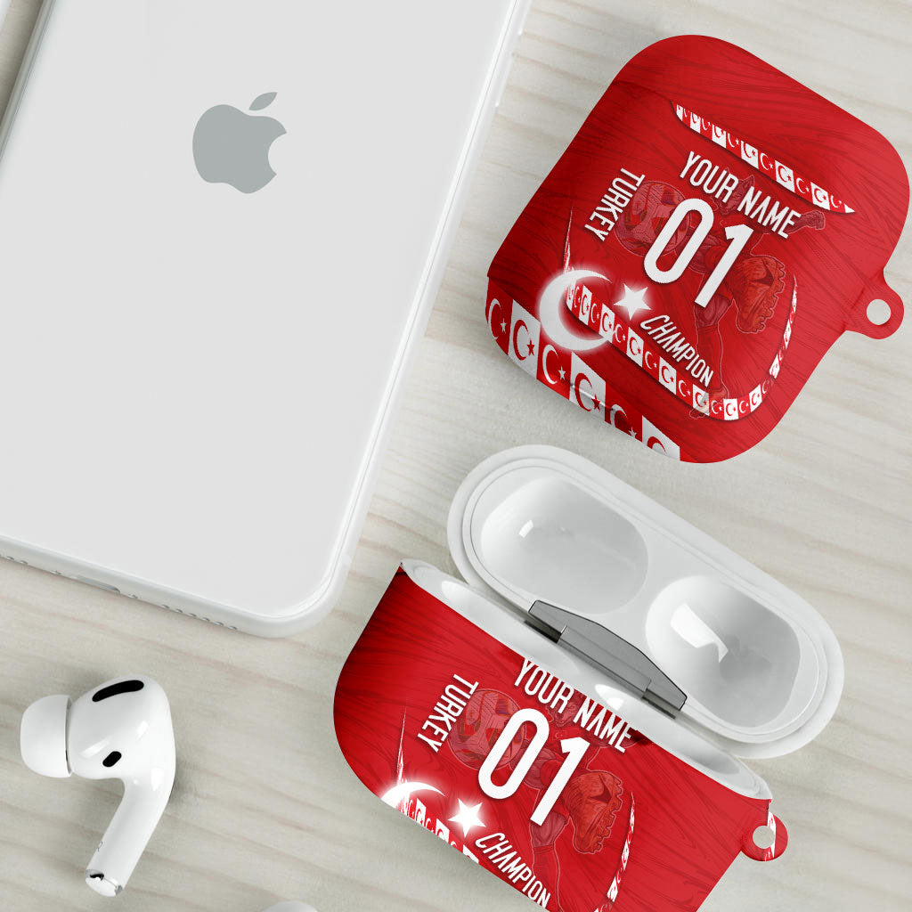 Personalized Turkey Football Bozkurt Mascot AirPods Case Turkish Flag Crescent Moon Red And White Comic Art