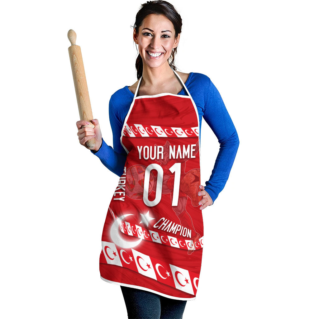 Personalized Turkey Football Bozkurt Mascot Apron Turkish Flag Crescent Moon Red And White Comic Art