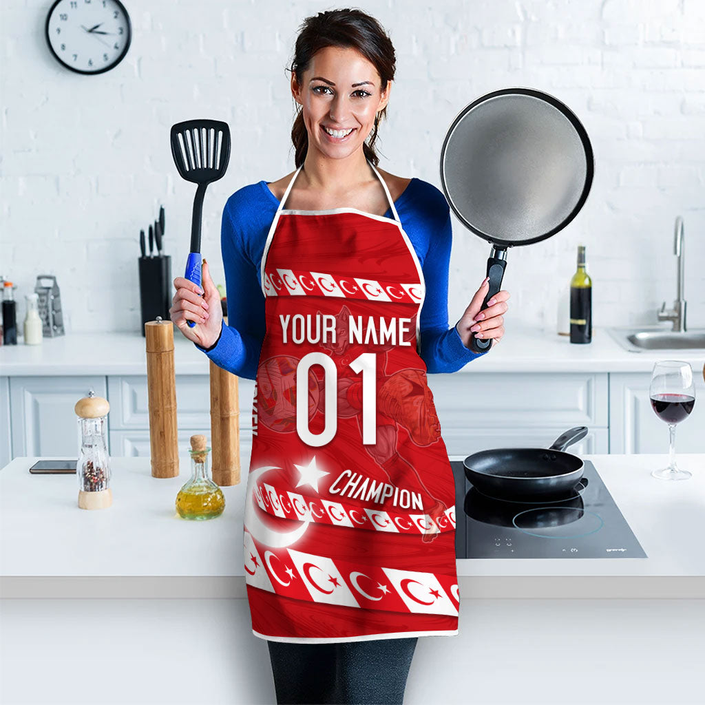 Personalized Turkey Football Bozkurt Mascot Apron Turkish Flag Crescent Moon Red And White Comic Art