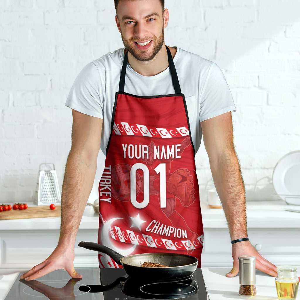 Personalized Turkey Football Bozkurt Mascot Apron Turkish Flag Crescent Moon Red And White Comic Art