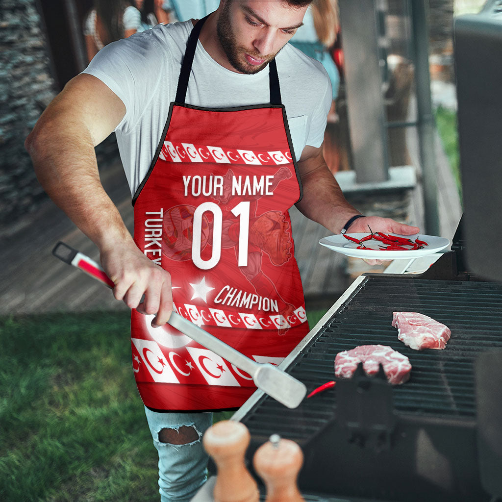 Personalized Turkey Football Bozkurt Mascot Apron Turkish Flag Crescent Moon Red And White Comic Art