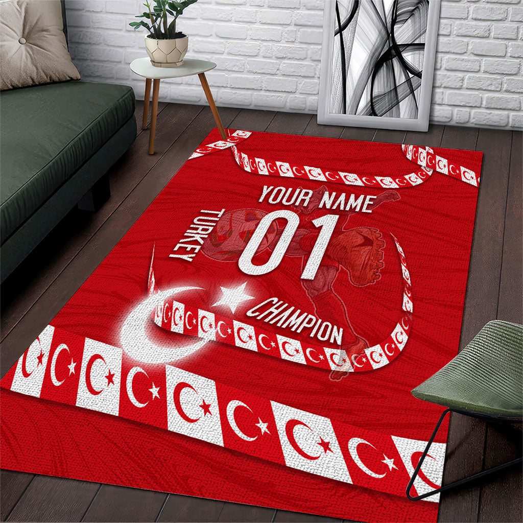 Personalized Turkey Football Bozkurt Mascot Area Rug Turkish Flag Crescent Moon Red And White Comic Art