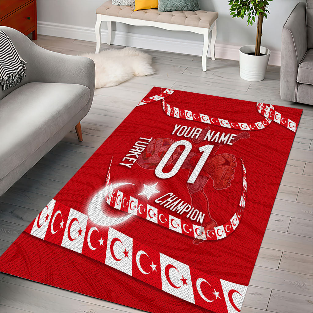 Personalized Turkey Football Bozkurt Mascot Area Rug Turkish Flag Crescent Moon Red And White Comic Art