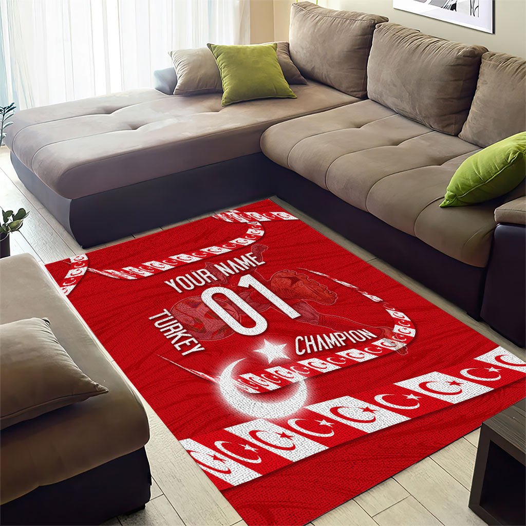 Personalized Turkey Football Bozkurt Mascot Area Rug Turkish Flag Crescent Moon Red And White Comic Art