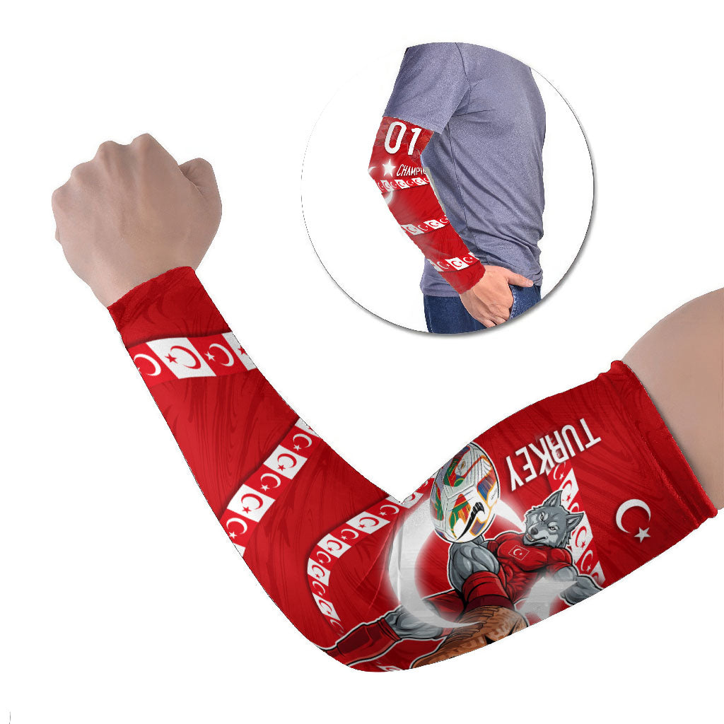 Personalized Turkey Football Bozkurt Mascot Arm Sleeves Turkish Flag Crescent Moon Red And White Comic Art
