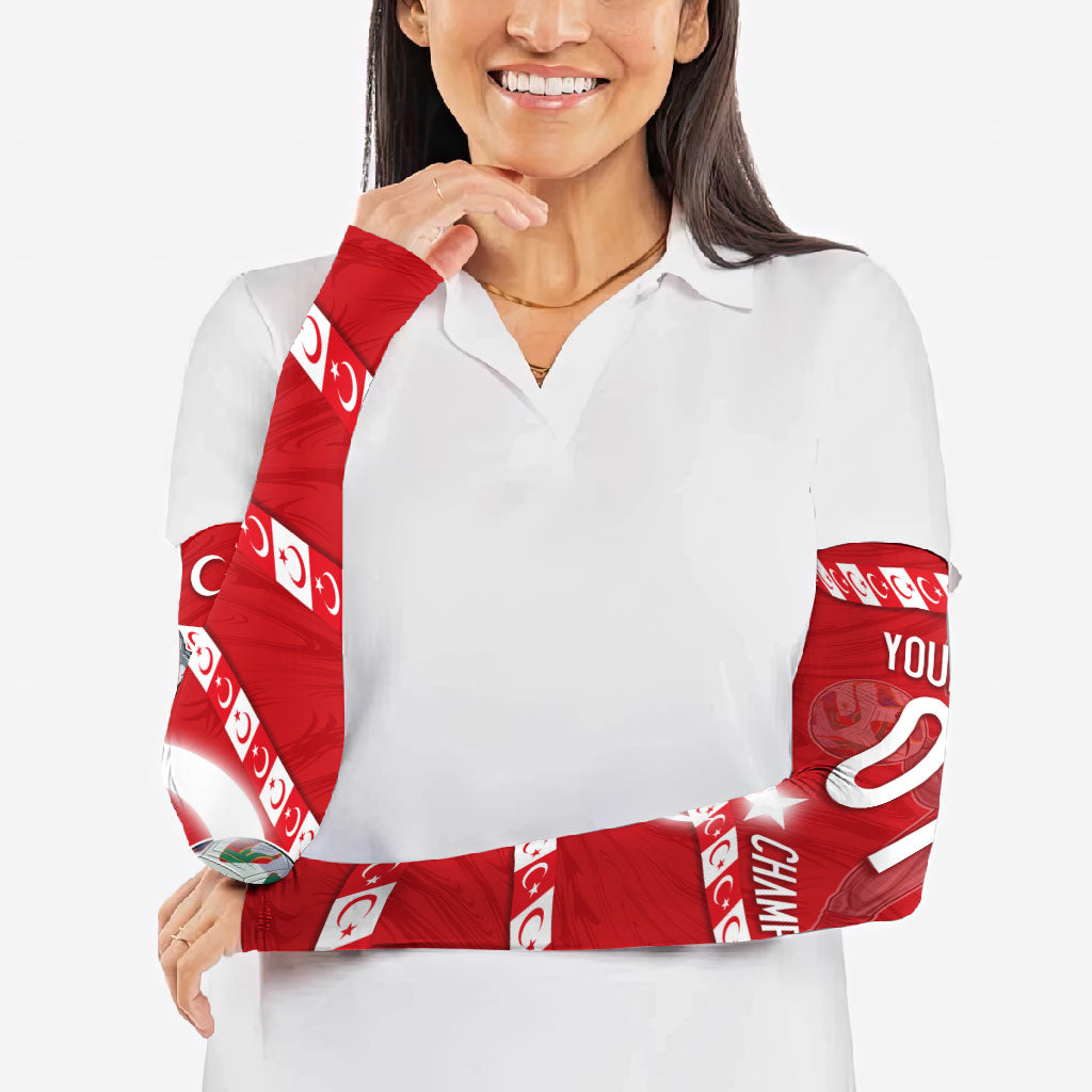 Personalized Turkey Football Bozkurt Mascot Arm Sleeves Turkish Flag Crescent Moon Red And White Comic Art