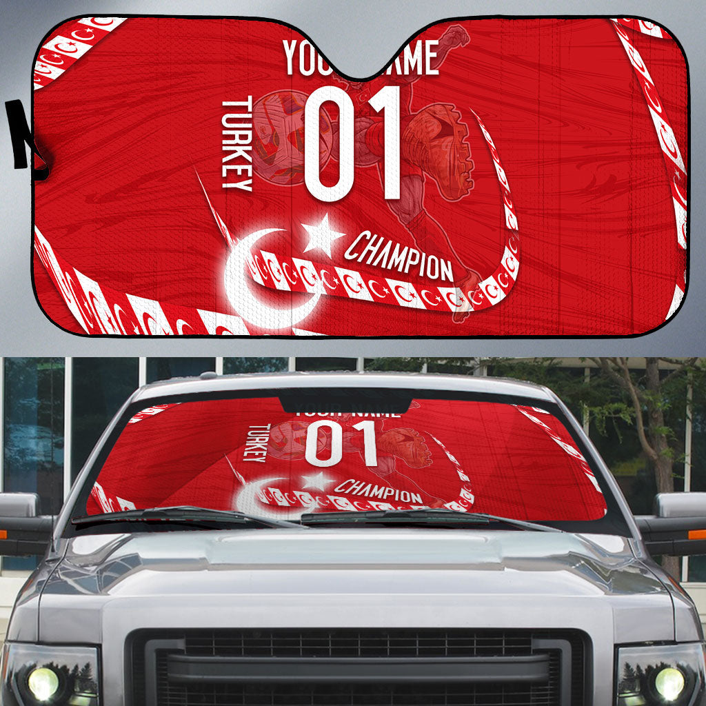 Personalized Turkey Football Bozkurt Mascot Auto Sun Shade Turkish Flag Crescent Moon Red And White Comic Art