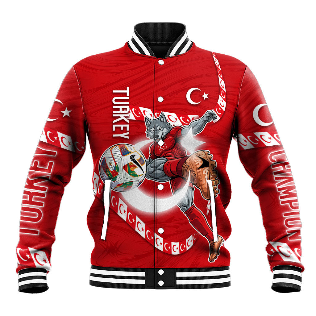 Personalized Turkey Football Bozkurt Mascot Baseball Jacket Turkish Flag Crescent Moon Red And White Comic Art