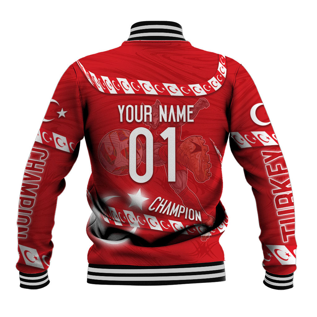 Personalized Turkey Football Bozkurt Mascot Baseball Jacket Turkish Flag Crescent Moon Red And White Comic Art