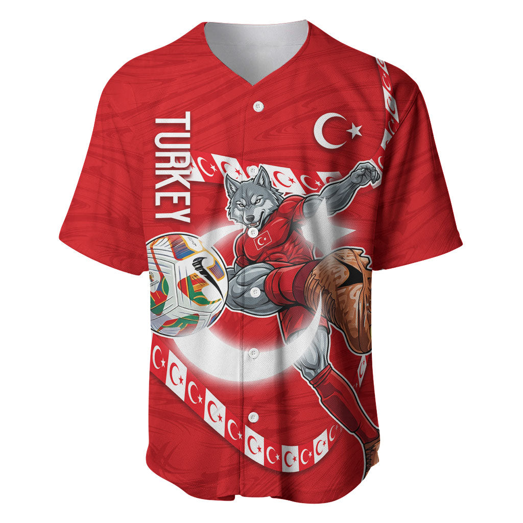 Personalized Turkey Football Bozkurt Mascot Baseball Jersey Turkish Flag Crescent Moon Red And White Comic Art