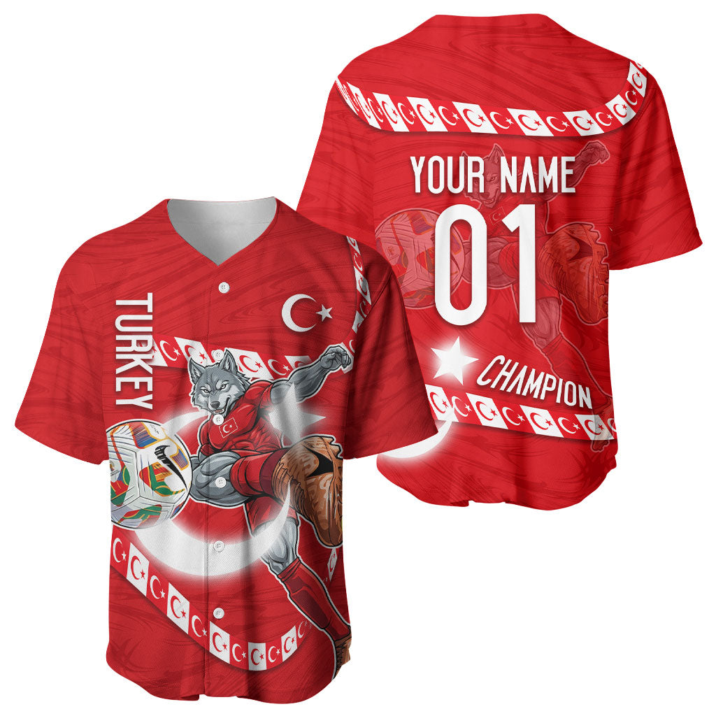 Personalized Turkey Football Bozkurt Mascot Baseball Jersey Turkish Flag Crescent Moon Red And White Comic Art
